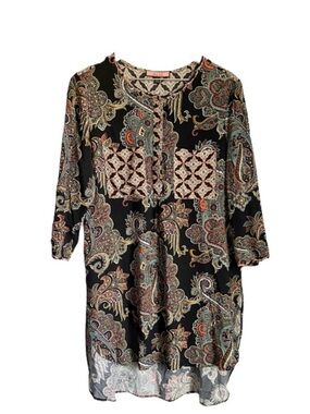 Anthropologie “Olive Hill” Paisley Boho Tunic Black Sz Large